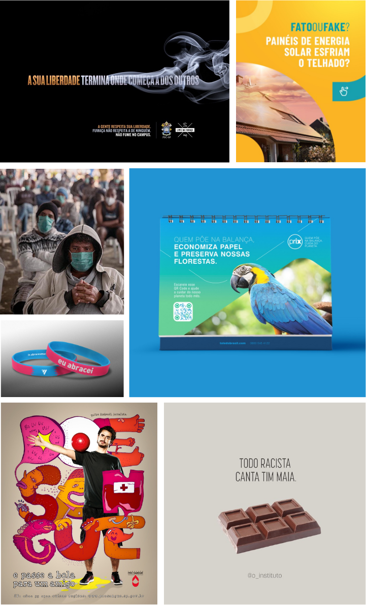 Campanhas de conscientização e ativismo - Anti-tabagismo, energia solar, meio ambiente e anti-racismo