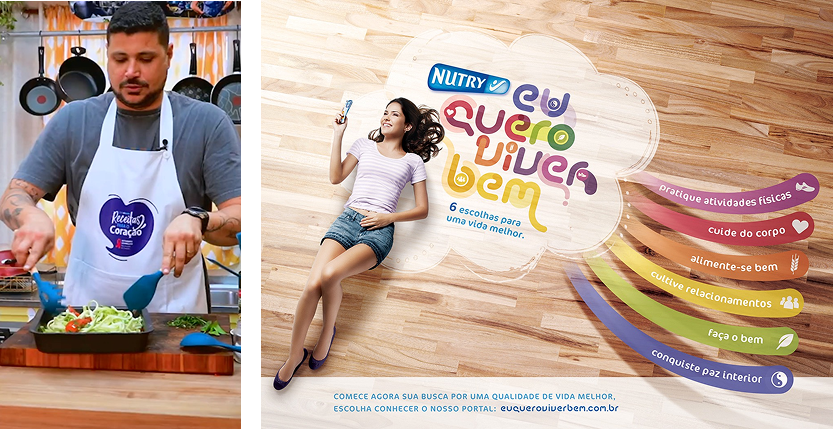 Campanhas de saúde - Chef cozinhando e gráfico Nutry