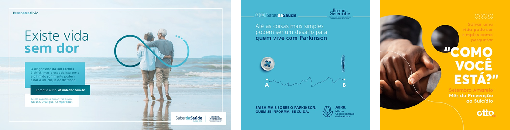 Campanhas de saúde - Existe vida sem dor, Parkinson e Prevenção ao suicídio